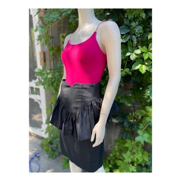 Vintage 80s Black Peplum Pencil Skirt 100% Cotton Sz 9 - Picture 4 of 12